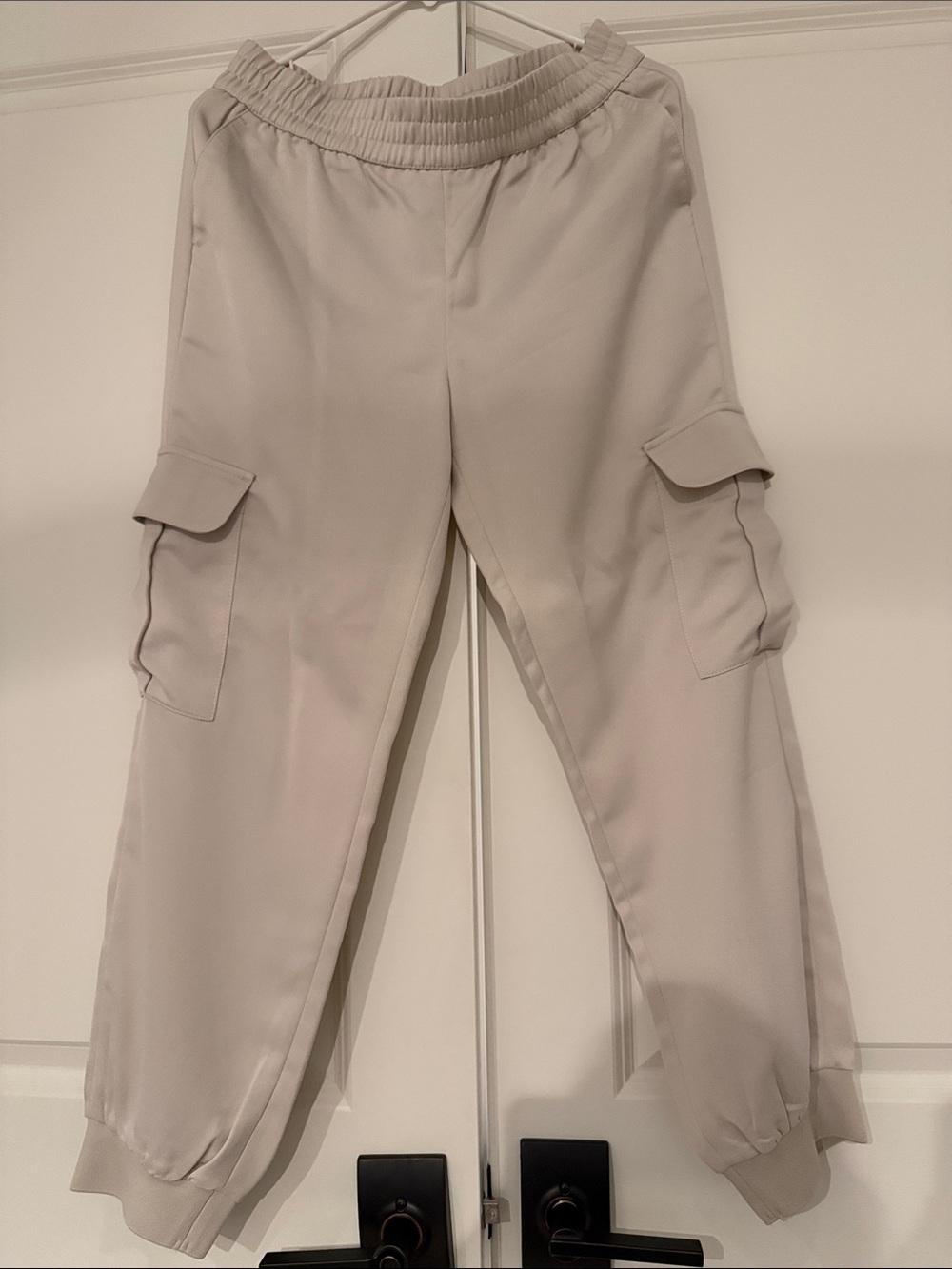Banana Republic Light Beige Silk Cargo Jogger Pants